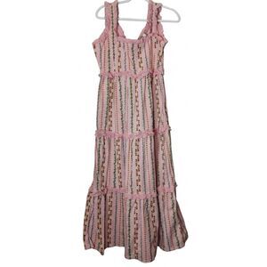 Neon rose London womens small maxi dress pink tiered floral boho sundress